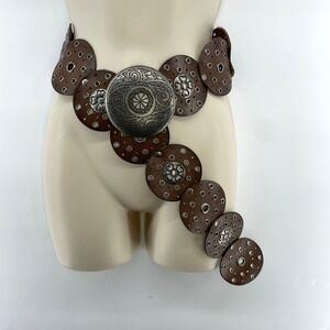 VINTAGE CHUNKY BOHO BELT Y2K GOLD FAUX LEATHER WESTERN RETRO SIZE M